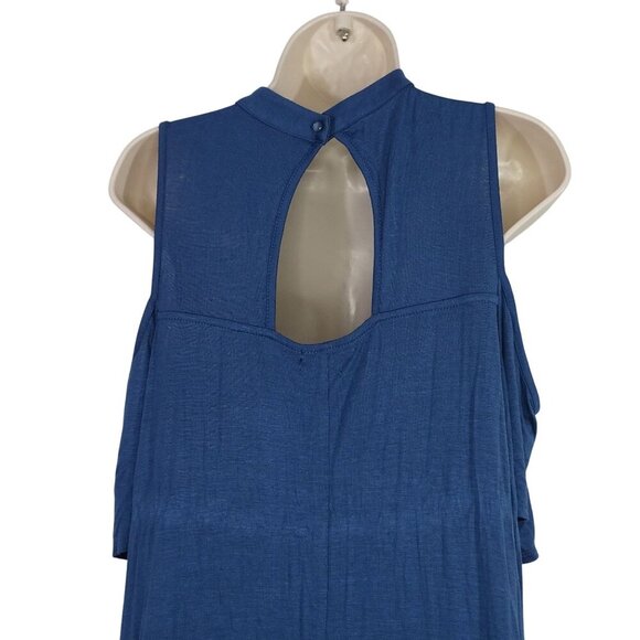 Signature Studio Cold Shoulder Navy Blue Shift Dress Women Size M High Neck Lace - Picture 4 of 9